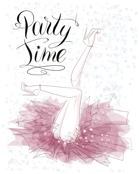 女人的腿在高跟鞋滑稽时尚剪影与派对时间的字母向量图片下载