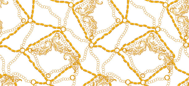 金链时尚无缝图案。织物背景与金链。纺织品、墙纸的奢华设计。图片下载