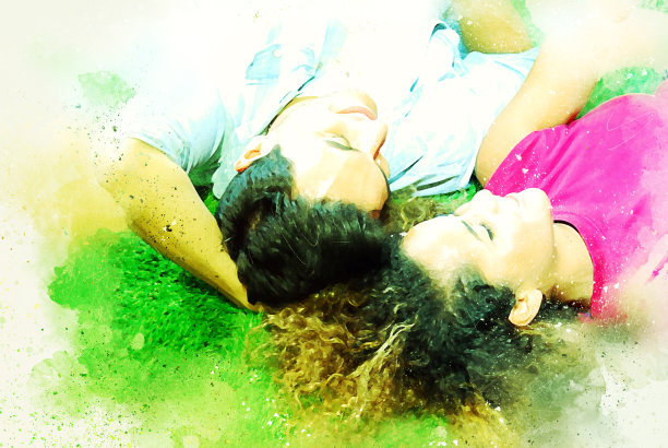 抽象多彩的商务人士放松水彩插画背景。图片下载