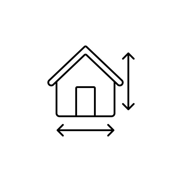 房屋尺寸箭头图标：房地产UI和UX细线轮廓矢量素材图片下载