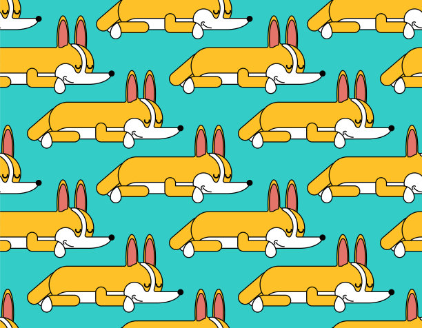 柯基的睡眠模式无缝衔接。睡着的小狗卡通背景。可爱宠物矢量纹理图片下载