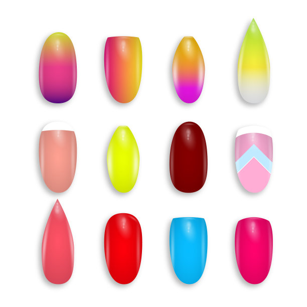 时尚设计女性美甲。彩色指甲的收藏。指甲油孤立在白色背景上。图片下载