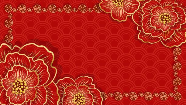 春节快乐。中国传统红色横旗图片下载