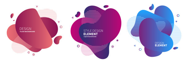 一组抽象的现代图形元素。带有流动液体形状的梯度抽象条幅。动态的彩色形式和线。为标识、传单或演示设计的模板。向量。图片下载