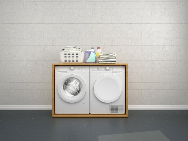 设有洗衣机的洗衣房设计。三维演示图片下载