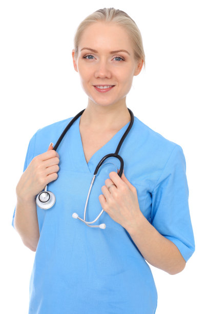 女医生或护士被隔离在白色背景下。笑容可掬的医务人员代表。医学的概念图片下载