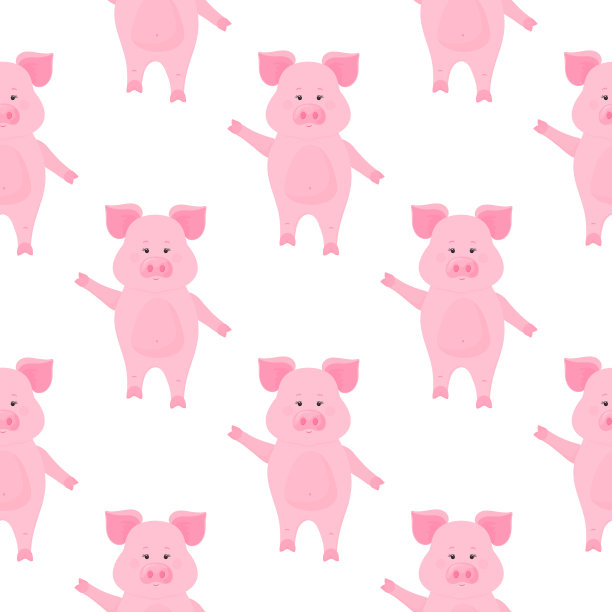 可爱的小猪卡通人物。小猪。滑稽动物无缝图案图片下载