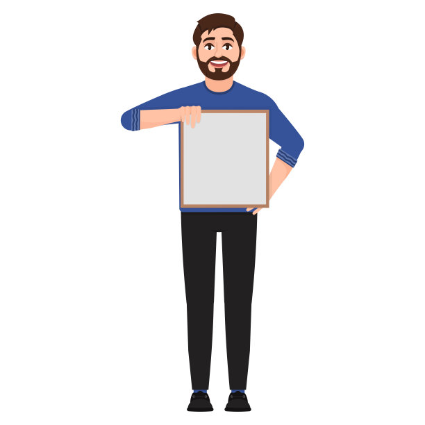 男子拿着海报，文字显示空白白框矢量插图图片下载