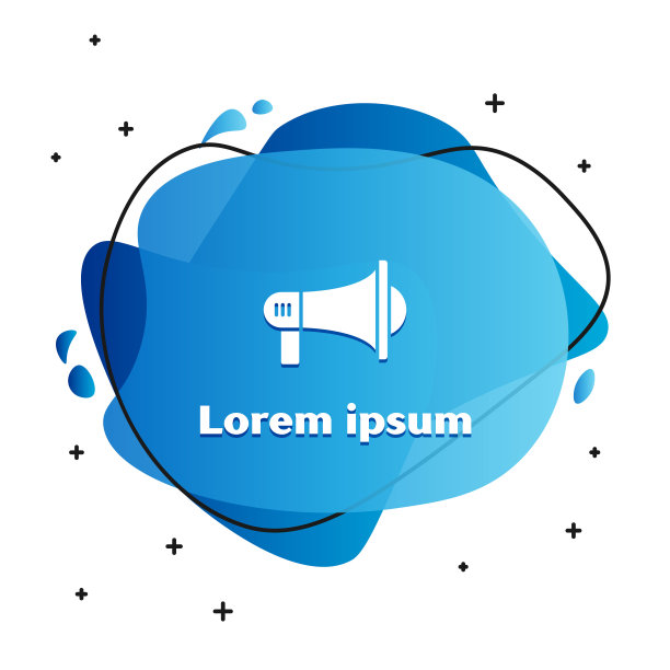 白色扩音器图标孤立在白色背景。大声讲话警报概念。喉舌尖叫推广的扩音器。带有液体形状的抽象横幅。矢量图图片下载