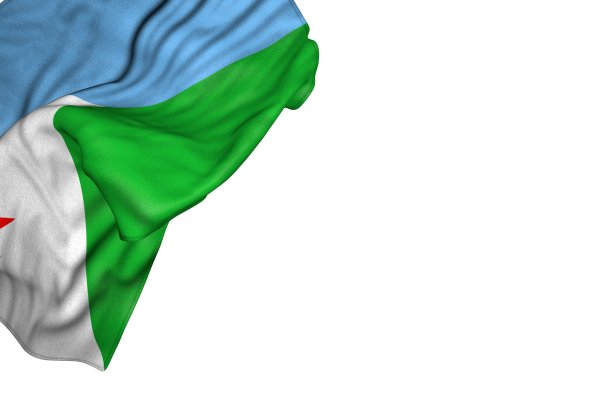 精彩的一天的旗帜3d插图
-吉布提国旗的大折叠躺在左上角孤立的白色图片下载