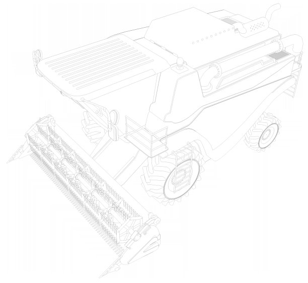 工业三维插图薄轮廓，详细的三维模型的大黑麦收割机上白，农业机械创新的概念图片下载