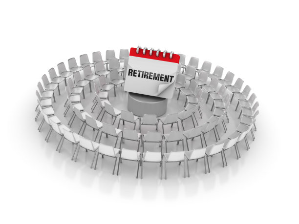 圆形椅子与退休日历- 3D渲染图片下载