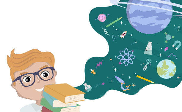 回到学校插图与学生和思想泡泡不同的教育图标和空间与行星。图片下载