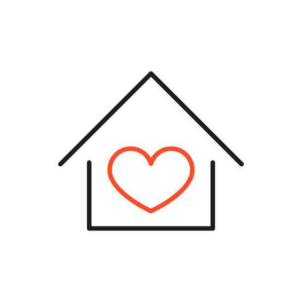 有心形图标的房子。爱家标志模板。爱家地产标志模板。图片下载