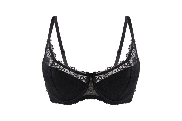 美丽的蕾丝黑色胸罩，孤立的白色背景图片下载