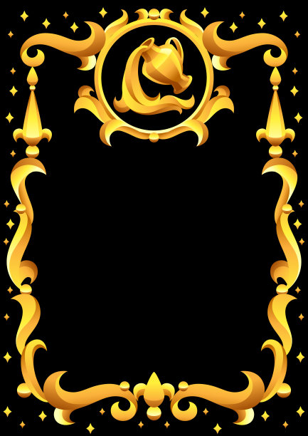 宝瓶座十二宫，金色框架。星座的象征。图片下载