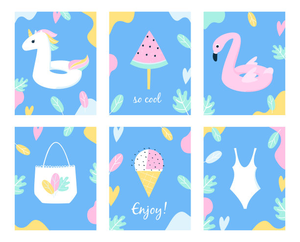 海滩和泳池派对或假日。一套矢量传单或卡片图片下载