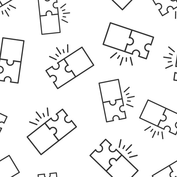 拼图兼容图标无缝模式背景。竖锯协议矢量插图在白色孤立的背景。合作解决方案的商业理念。图片下载