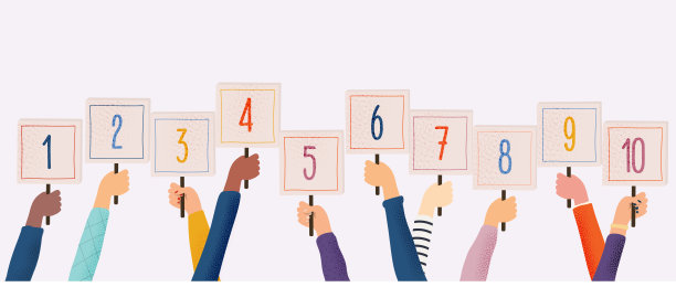 手握卡片的数量的比赛，比赛或竞赛中得到的分数。平面设计元素，极简风格。矢量插图。图片下载