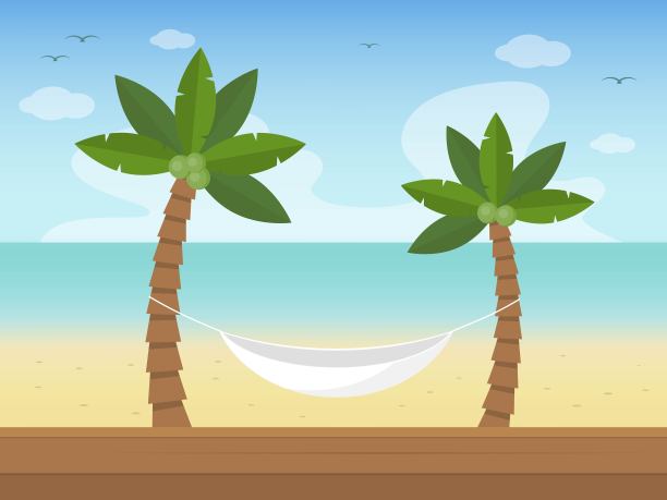暑假，吊床上的沙滩矢量图片下载