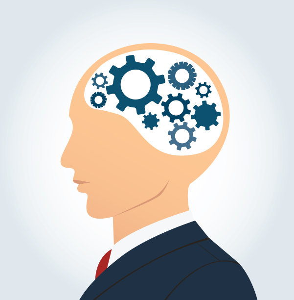 商人肖像与齿轮图标背景图片下载