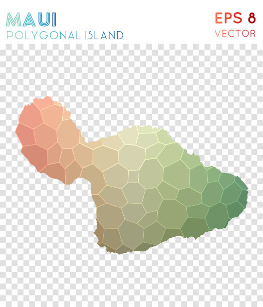 毛伊岛多边形地图，马赛克风格的岛屿。图片下载