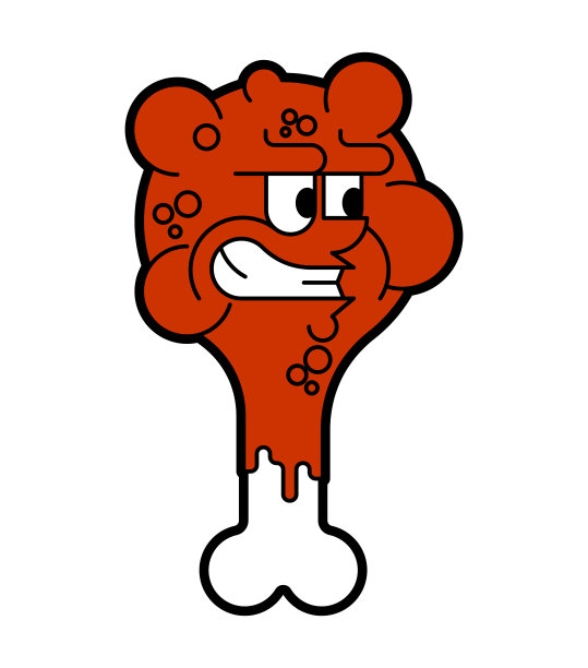 愤怒的烤鸡腿卡通孤立。邪恶食物矢量图图片下载