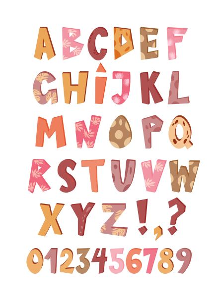 向量滑稽的漫画字母在一个白色的背景卡通风格。明亮的现代字母表，儿童，托儿所，海报，卡片，生日派对，包装纸设计，婴儿t恤。图片下载