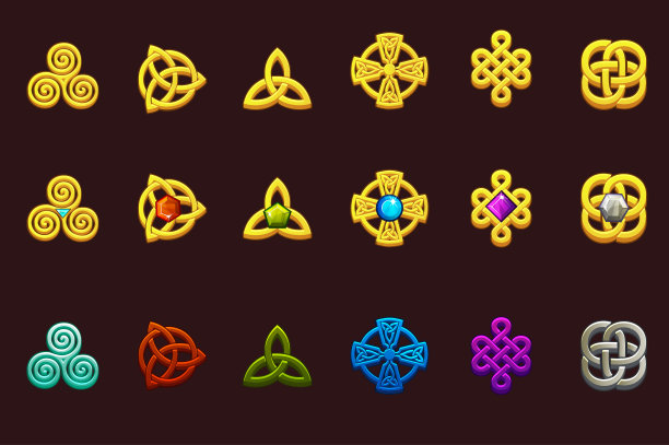 不同变体的凯尔特符号。卡通集凯尔特图标。图片下载