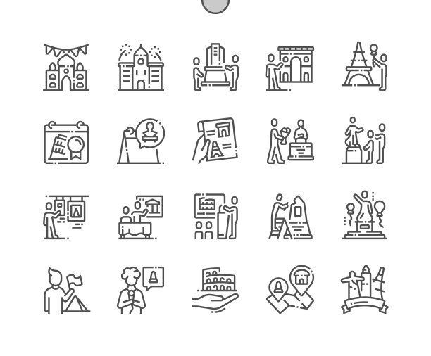 国际古迹遗址日精心设计的像素完美矢量细线图标，用于Web图形和应用程序的30 2x网格。简单的最小象形图图片下载
