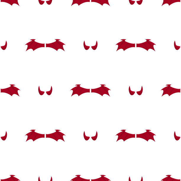 无缝图案与红魔鬼的翅膀和角在白色的背景。矢量插图设计，网页，包装纸，织物，墙纸。图片下载