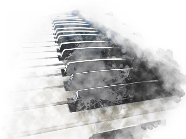 抽象彩色形状钢琴键盘水彩插画背景。图片下载