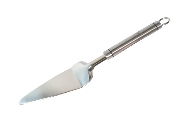 不锈钢蛋糕服务器与锯齿边缘隔离在白色背景。图片下载