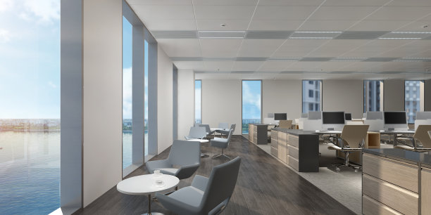 现代开放式办公室的3D效果图图片下载