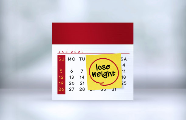 减肥便条纸放在桌上的日历上图片下载