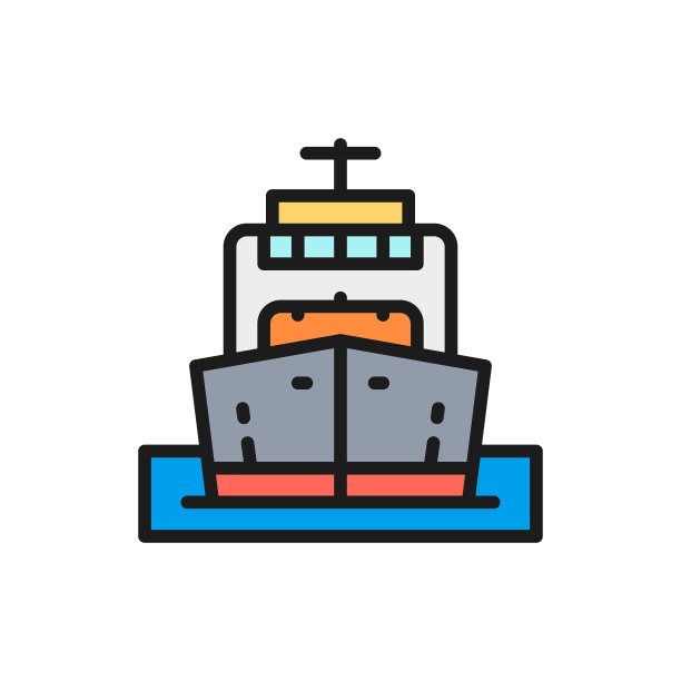 矢量货船、油船、油船、汽船、邮轮等平面色线图标。图片下载