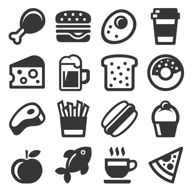 食物图标设置在白色背景。向量图片下载