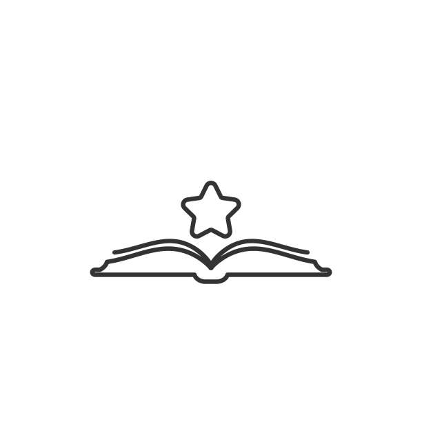 打开的书本，飞出星星。白色背景上的扁平线条图标。矢量图图片下载