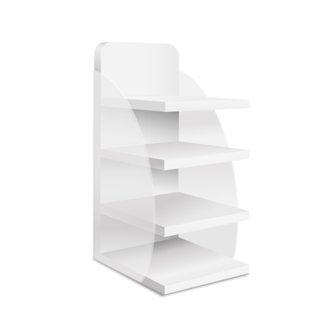 逼真的3d详细的白硬纸板零售货架。向量图片下载