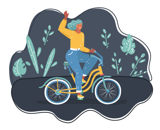 晚上骑自行车的女人。图片下载