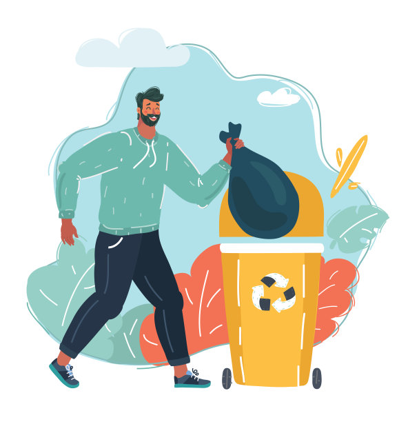 男人把垃圾扔进垃圾桶。图片下载