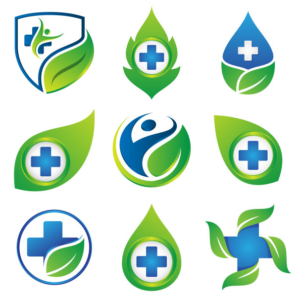 为白色背景上的元素设计的一组彩色医疗图标符号图片下载