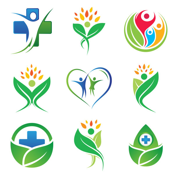 一组彩色医疗图标符号的元素设计与几个变化图片下载