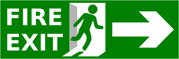 紧急消防出口标志指示逃生路线。图片下载