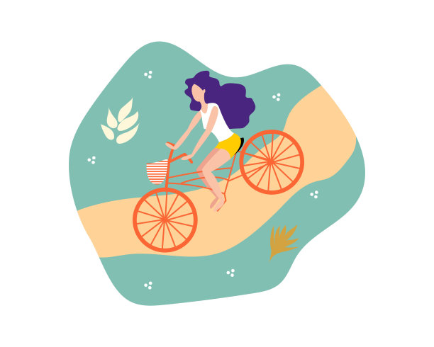 酷矢量字符设计上的年轻女孩骑自行车。图片下载