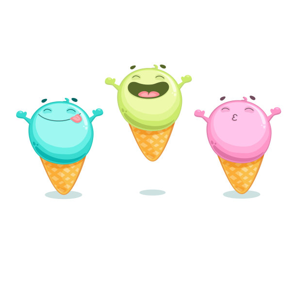 华夫蛋筒里的卡通冰淇淋球。可爱的矢量插图孤立的白色背景。图片下载