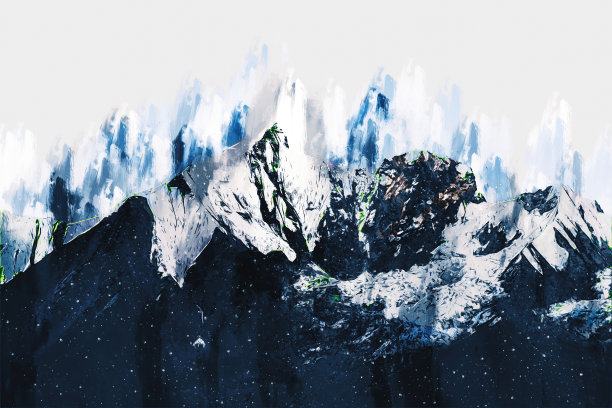 蓝色调的山的抽象绘画，数字绘画为背景图片下载