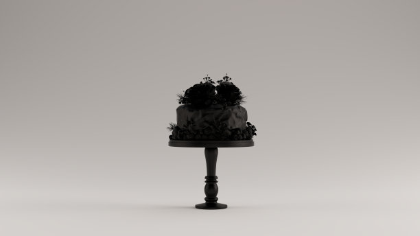 带花和浆果的黑蛋糕图片下载