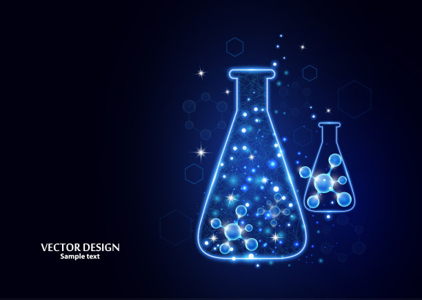试验室烧瓶与框架网格由点，线和形式。矢量插图艺术风格的设计在一个黑暗的背景。图片下载