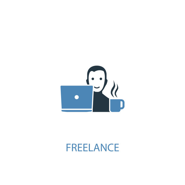 自由职业者概念2彩色图标。简单的蓝色元素插图。自由概念符号设计。可以用于网页和手机的UI/UX吗图片下载